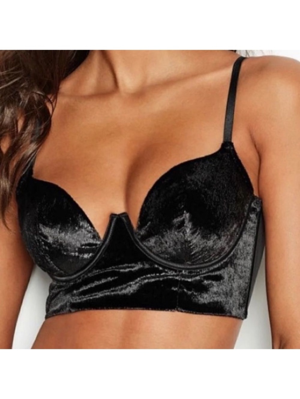 Victoria's Secret Black Velvet Longline Push-Up Bra